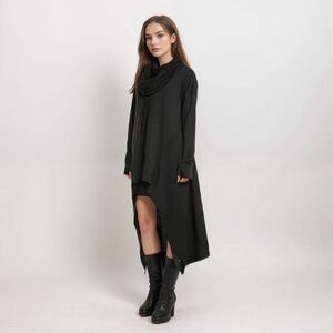 Black Long Sleeve Front Pocket Asymmetric Long Hem Hoodie NEW